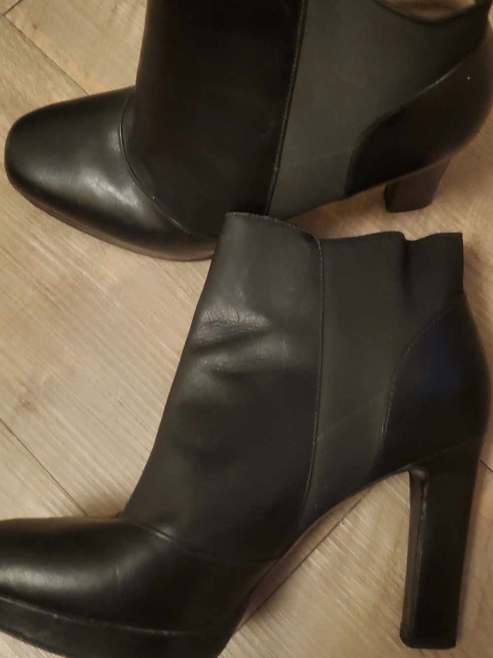 Women's Black Leather High Heel Ankle Boots